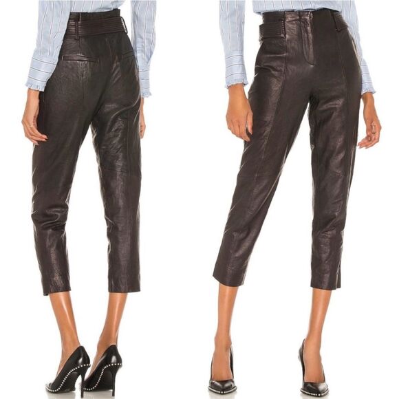 Veronica Beard Kaylee 100% leather brown high rise pants 6 - Picture 1 of 13